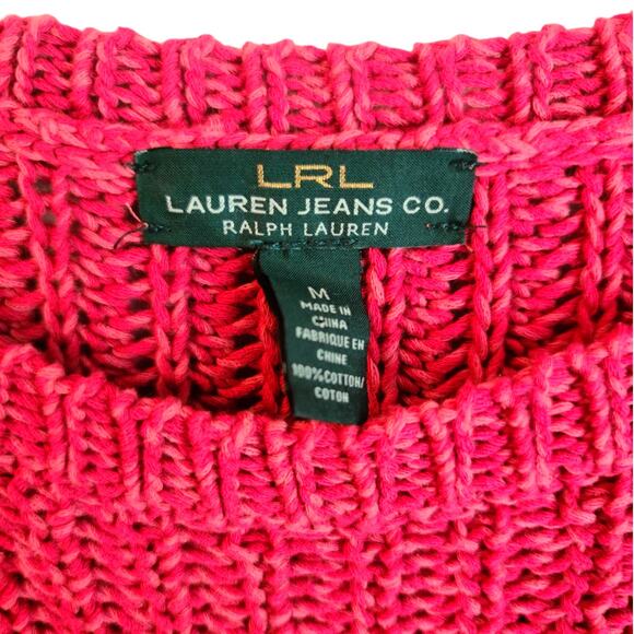 LRL Lauren Jeans Fisherman Nautical Red Crew Neck Open Knit Classiccore Sweater - Picture 3 of 5